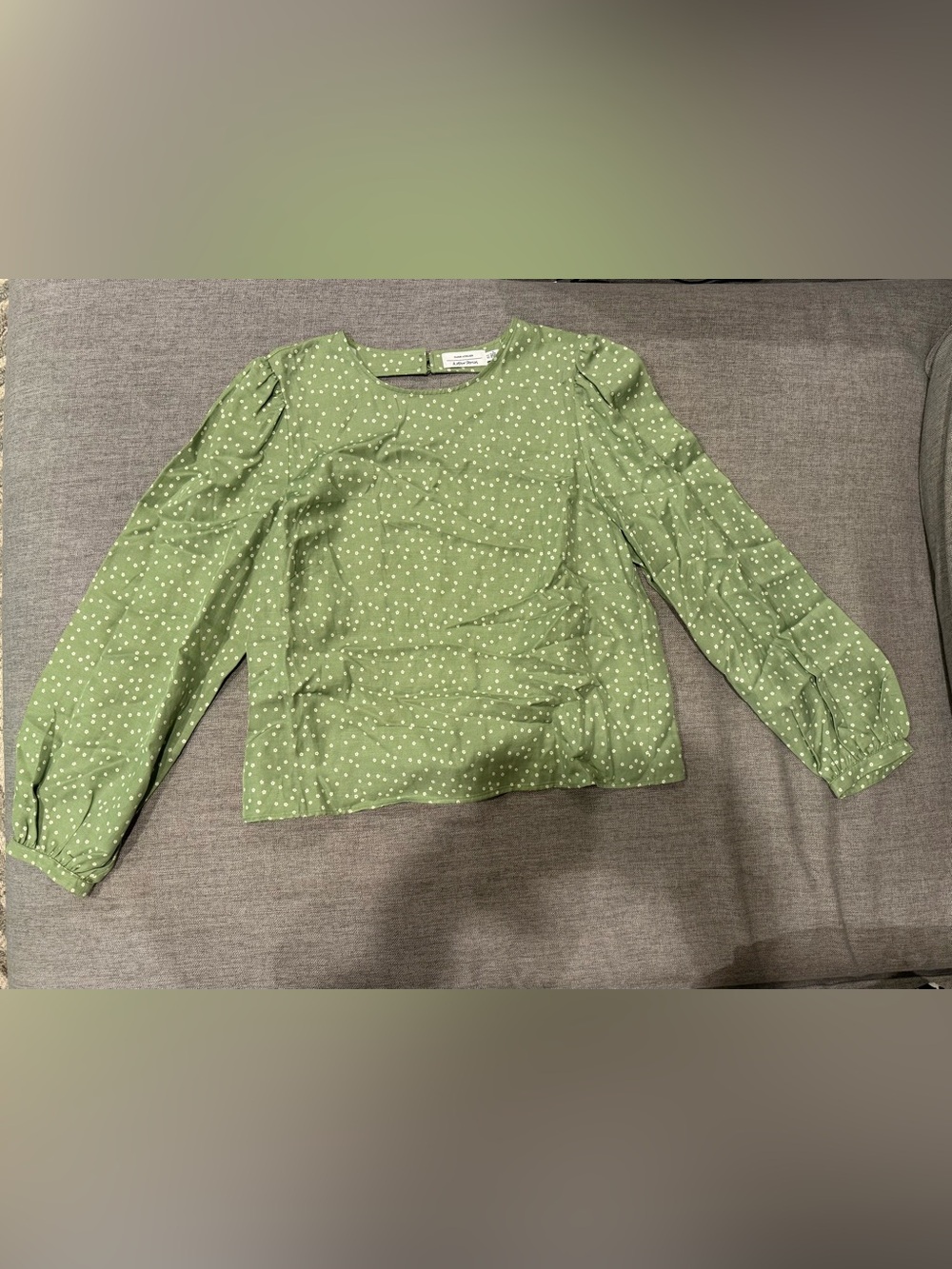 & Other Stories Green Polka Dot Puff-Sleeve Blouse with open back